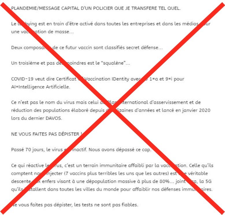 Un texte affirmant que la pandémie est un vaste "plan de réduction des populations" orchestré par des lobbys continue d'être très partagé sur WhatsApp &amp; Facebook  aujourd'hui

<a href="/AfpFactuel/">AFP Factuel 🔎</a> revient sur certaines des infox qu'il véhicule ⤵️

u.afp.com/3g5Q #AFP