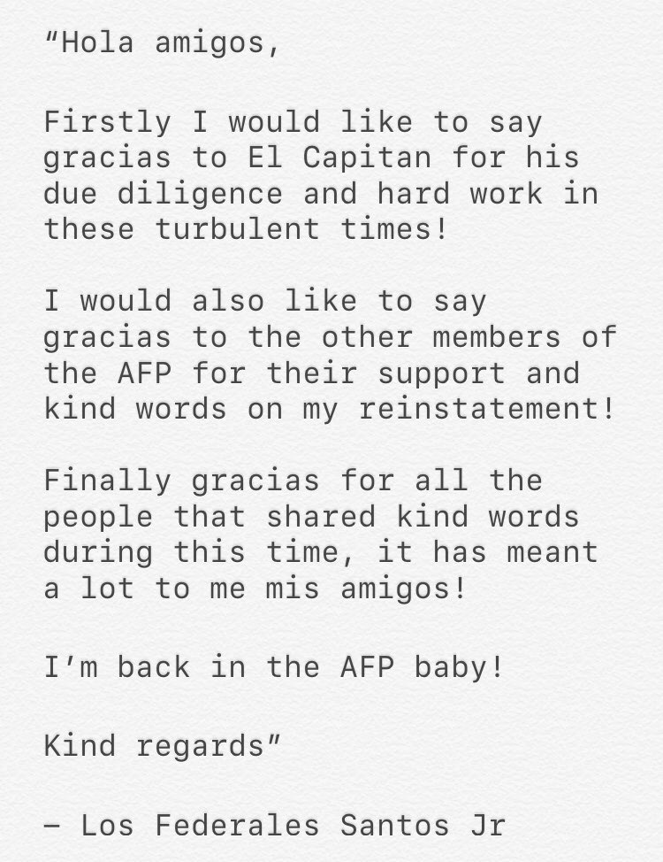 AttackAFPolice's tweet image. 10/05/2020, 20:56 -
Statement from Los Federales Santos Jr
