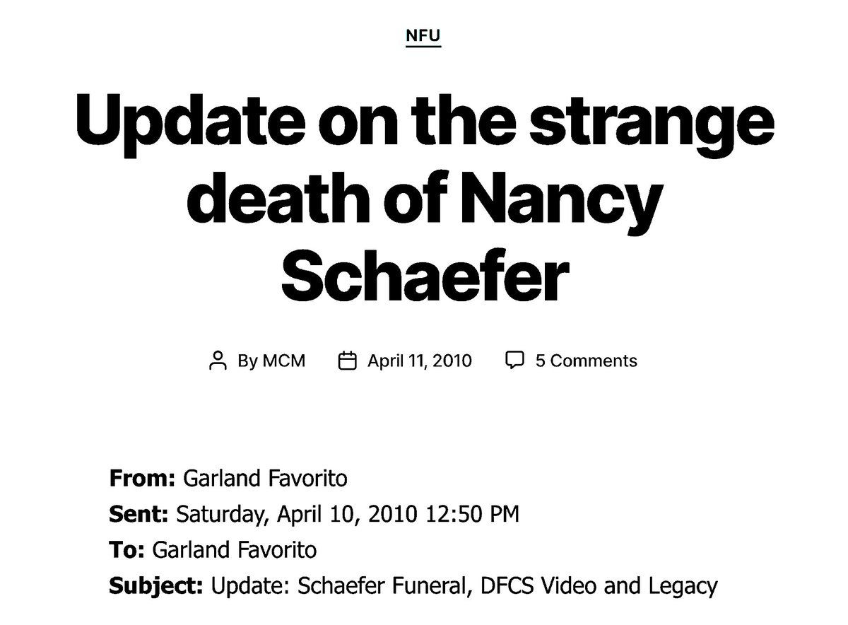 This Is Garland Favorito's Original Post From April 10, 2001, Where The Questions Above Were Raised. https://markcrispinmiller.com/2010/04/update-on-the-strange-death-of-nancy-schaefer/(To Be Continued.)