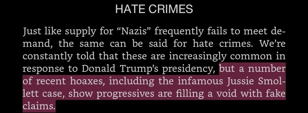 All hate crimes are fake because of one idiot faking one. He doesn't exactly say that, but that might as well be what it says.  #DontBurnThisBook