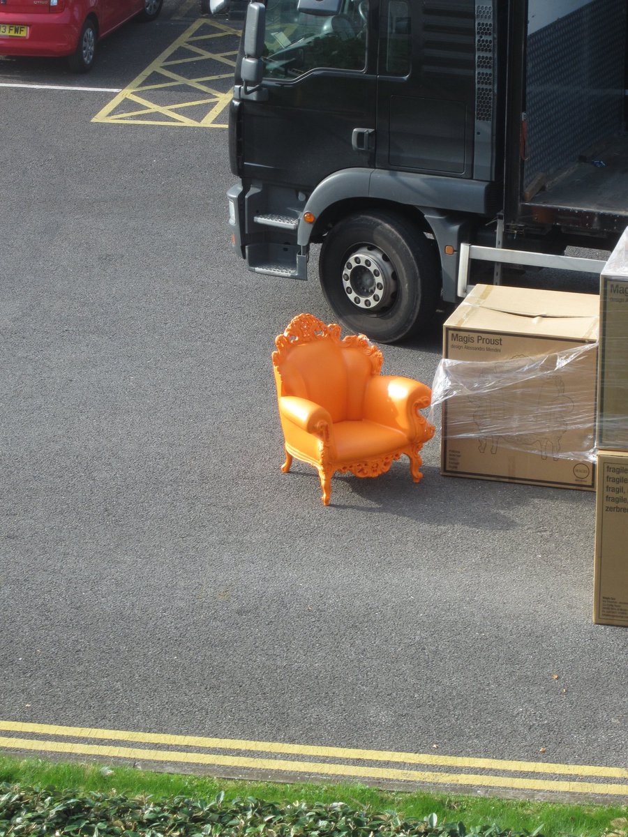 TestSpaceSpike's tweet photo. Delighted to announce our late night celebrity spot for ...something orange... Steve Norton’s pic of a new chair arriving for UWE in #testspaceorange !! #testspacespike for #spikeopen2020 #spikeisland #somethingorange #testspacespike #uwe #library #bowerashton #bowerashtonlibrary https://t.co/DOYNBltaoP