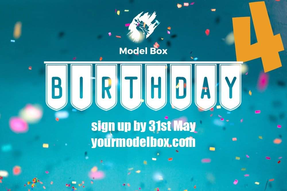 _ModelBox_'s tweet photo. We want to celebrate our 4 year birthday with you all so we want to give 4 lucky people a Birthday Box next month. Follow us, like this tweet and share it along! We will pick 4 winners on the 31st May!
Good luck!
#yourmodelbox #wargaming #paintingminiatures #paintingwarhammer https://t.co/2Fqd6QZ7Dx