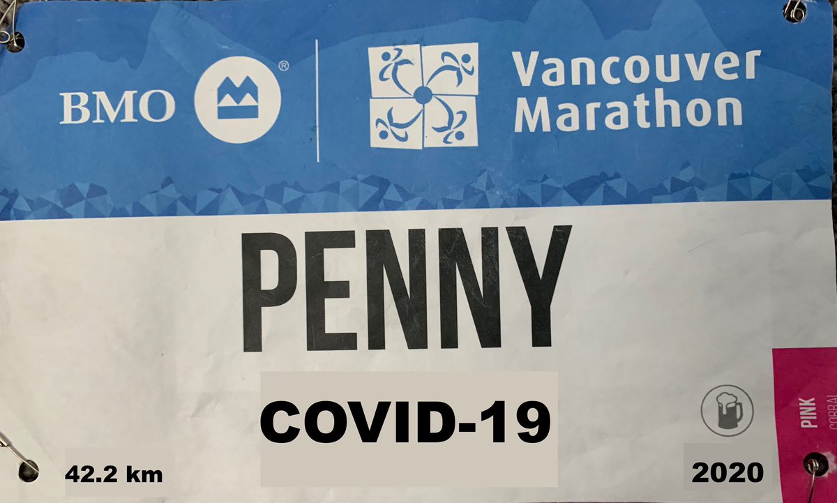 PennyDNeufeld's tweet photo. Survived the @BMOVanMarathon (Virtual Marathon) this weekend. Even made myself a special bib just for this unique event. 😂 Possibly the hardest thing I’ve done in a long time. #runvan #runvancouver #marathon #virtualrace #lacombe See you next year Vancouver! 🏃‍♀️ https://t.co/ZxfPa2X5lq