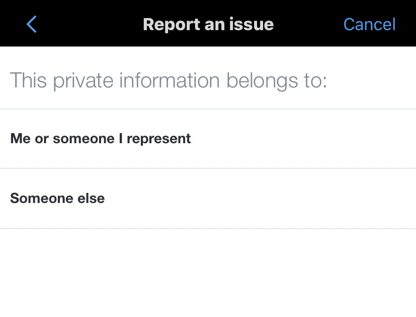 for private info- 1. select other2. someone else 3. if the user posting is unprivate on twitter, ADD tweets to the report4. when it asks to sign put your user