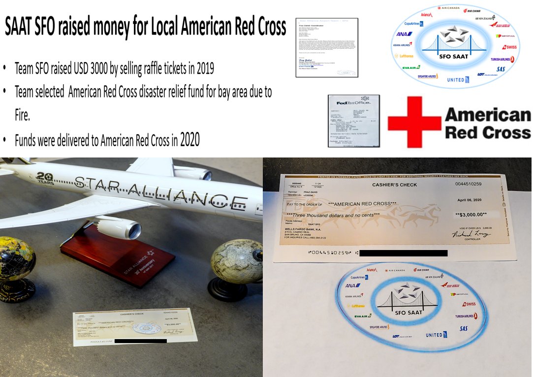 SaatSfo's tweet photo. SAAT SFO raised 3000 USD by selling raffle Tickets for American Red Cross local disaster relief finds. Great SAAT in the system. @SaatSfo @weareunited @FrazAtUnitedSFO #beingunited https://t.co/hU5B1C7wep