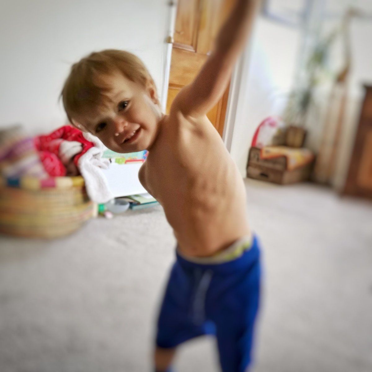 KaylaLarman's tweet photo. Day 3 #havenfitnesschallenge @sthaven jasper and I did yoga!!! This is jaspers triangle pose! Hasn't he nailed it??! James did another 5k run for us yesterday promise!!! https://t.co/LyIZiXcbYF