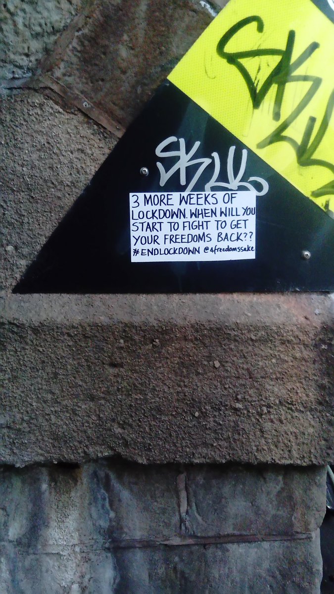 4FreedomsSake's tweet photo. We got up to a bit of #SundayStickering asking Mancunians some #uncomfortablequestions! 

#Manchester #LockdownExtended #BorrisHasFailed
#EndLockdown #LockdownProtests #EndTheLockdown #EndLockdownNow
#DailyBriefingUK https://t.co/nhgq2IvweW