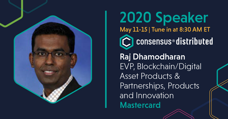 CoinDesk's tweet photo. Raj Dhamodharan manages @Mastercard's blockchain and digital asset strategy.

He discusses scalable payments, programmable money and central bank digital currencies at #ConsensusDistributed - our virtual conference May 11-15.

Register: https://t.co/q42Lf5KbMN https://t.co/mX6OYTeF7M