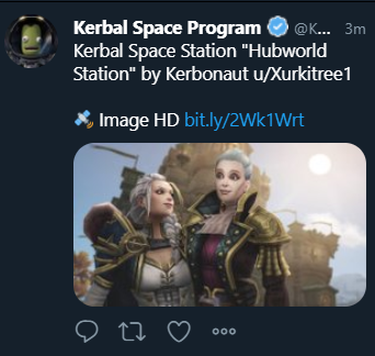 Do Kerbal Space Program and WoW share the same social media people/company? Appears like an image for a WoW Mother's Day tweet was accidentally added onto a KSP tweet. Link was definitely KSP, just not the attached image.Where's my tinfoil hat?
