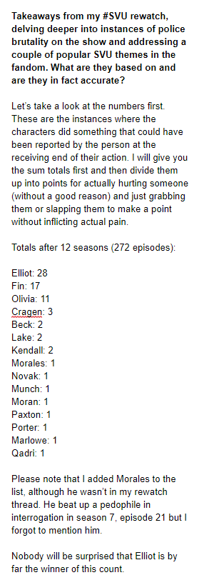 Here is my (long-awaited??) report after my cop violence count over the course of the first 12 seasons of  #SVU.Tweet 1/7