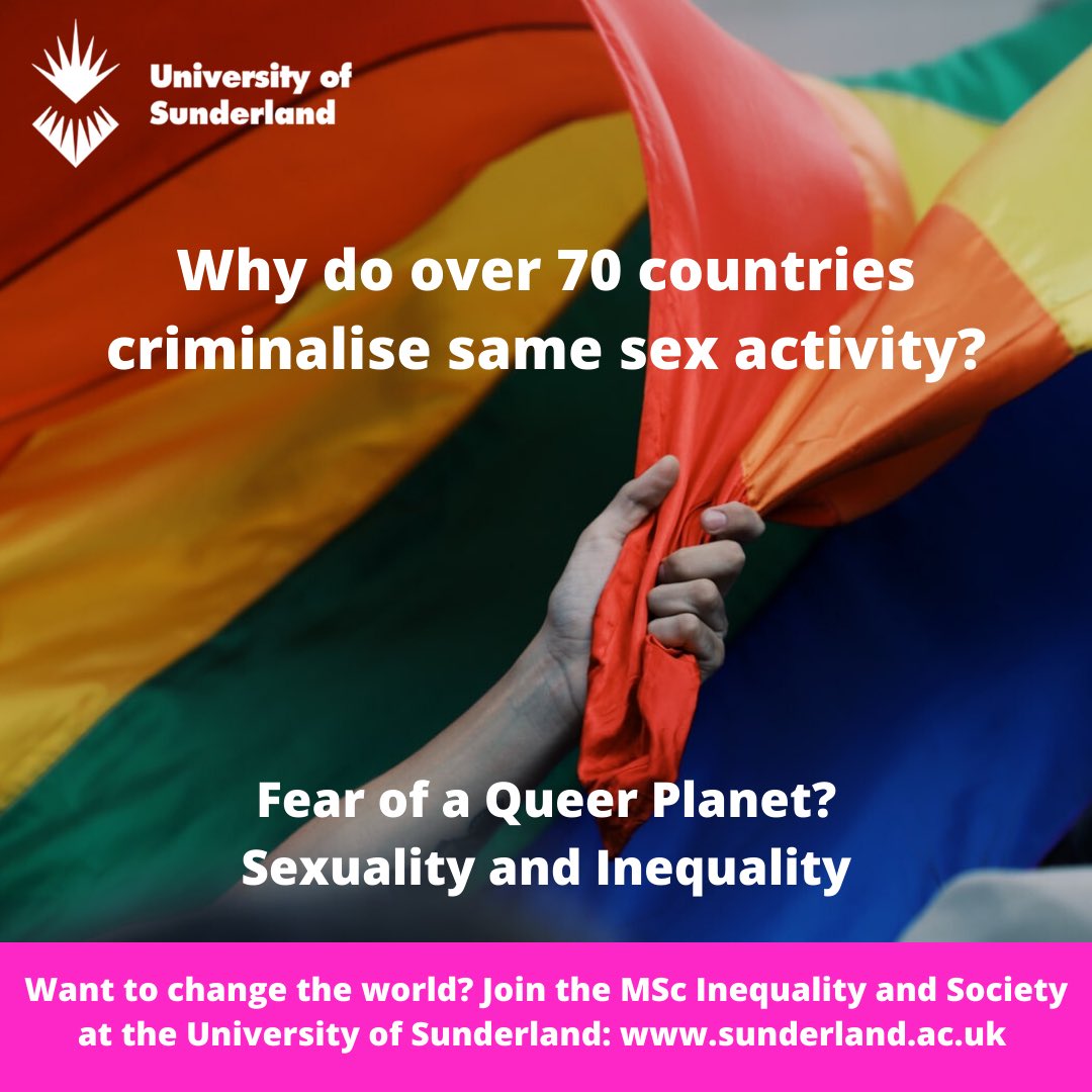 OfInequality's tweet photo. Our fascinating and unique option module ‘Fear of a Queer Planet?’ explores #globalhomophobia and #transphobia and it’s effects on minority groups. Why do nation states harm #SOGIE people and how can we combat this locally and globally? 

@UoSSocSciences #GetInSun @sunderlanduni https://t.co/fbOSLncrLz