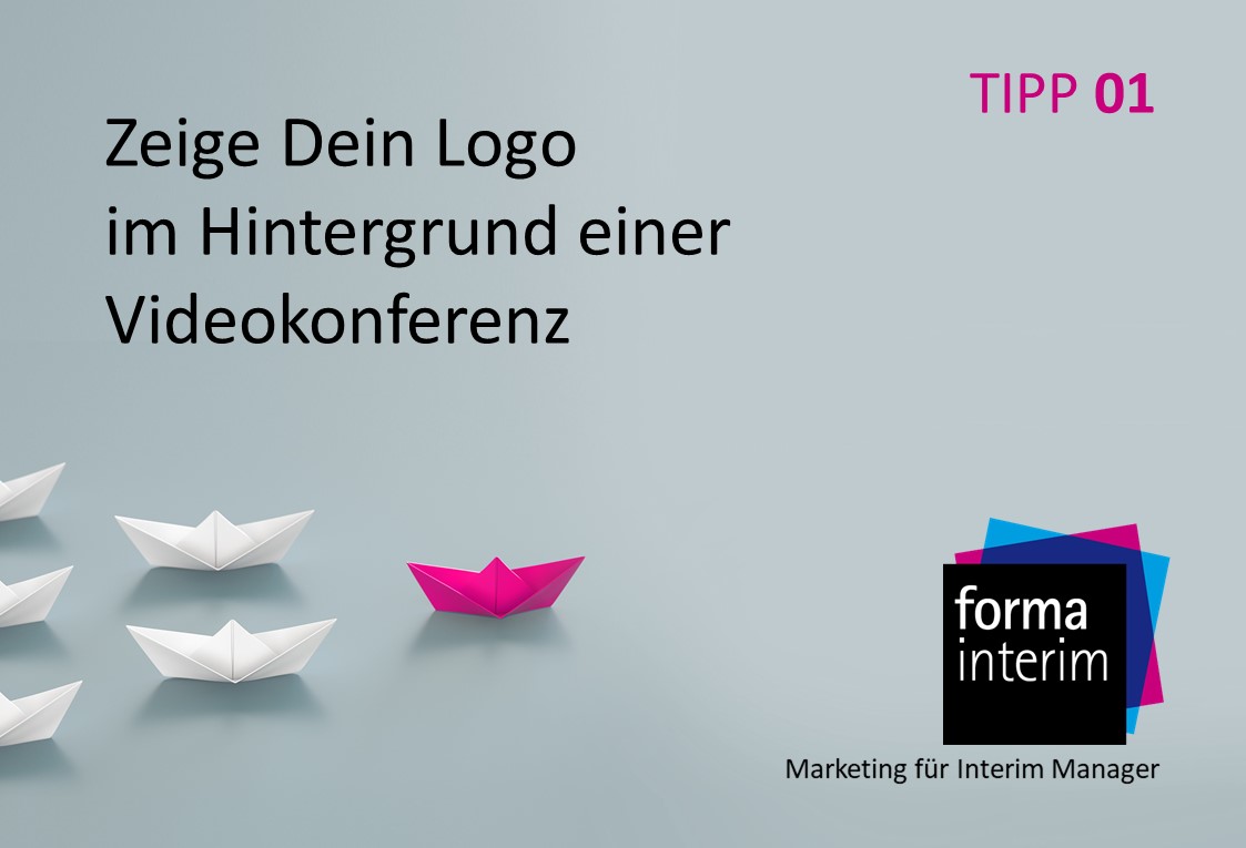 Interim_Mgmt's tweet photo. MARKETING-TIPP 01 FÜR #INTERIMMANAGER: Zeige Dein Logo im Hintergrund einer Videokonferenz - So sieht jeder, wer Du bist und was Du machst! So erhöhst Du deutlich die ...! Weiter geht es auf der Seite der #DDIM: https://t.co/QcKZrAYu9h #Marketing #Positionierung #formainterim https://t.co/JeMxg7VdwC