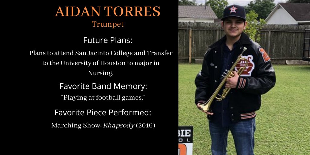 Our next Band Senior Spotlight for today is Concert Band member Aidan Torres. 🎵🎺#SeniorSpotlight