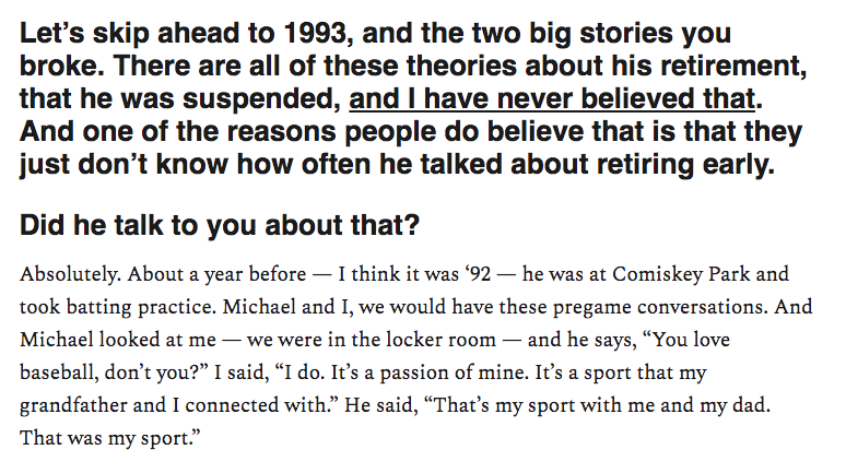 Those are just the PUBLIC examples of MJ talking about retiring early, playing another sport, or both.Here are some of the private instances:1991,  @SamSmithHoops 1992,  @Crayestout (below)1993, Dean Smith1993, multiple teammates https://readjack.substack.com/p/a-conversation-with-cheryl-raye-stout