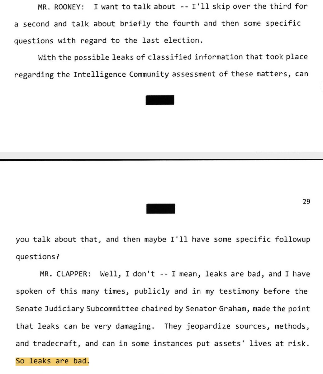 ROONEY: This isn't going our way, so let's talk about leaks and tapppping Trump Tower. CLAPPER: Leaks are bad. Always. We prosecute. Get me Snowden. Get me Assange. Prosecute them all.