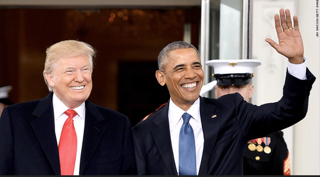 conmomma's tweet photo. @realDonaldTrump Two Presidents smiling here. One of them tried to weaponize our intelligence communities to take the other one out. https://t.co/XYpw0gACfu