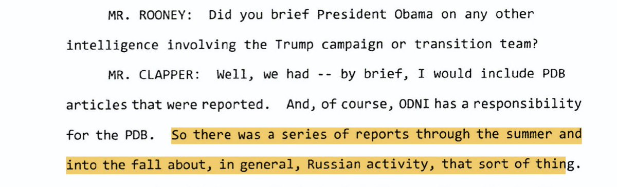 ROONEY: So did you brief Obama on, like, collusion?CLAPPER: Well. We report on Russians. Trump was dry humping the Russians. While Obama was POTUS. You do the math.