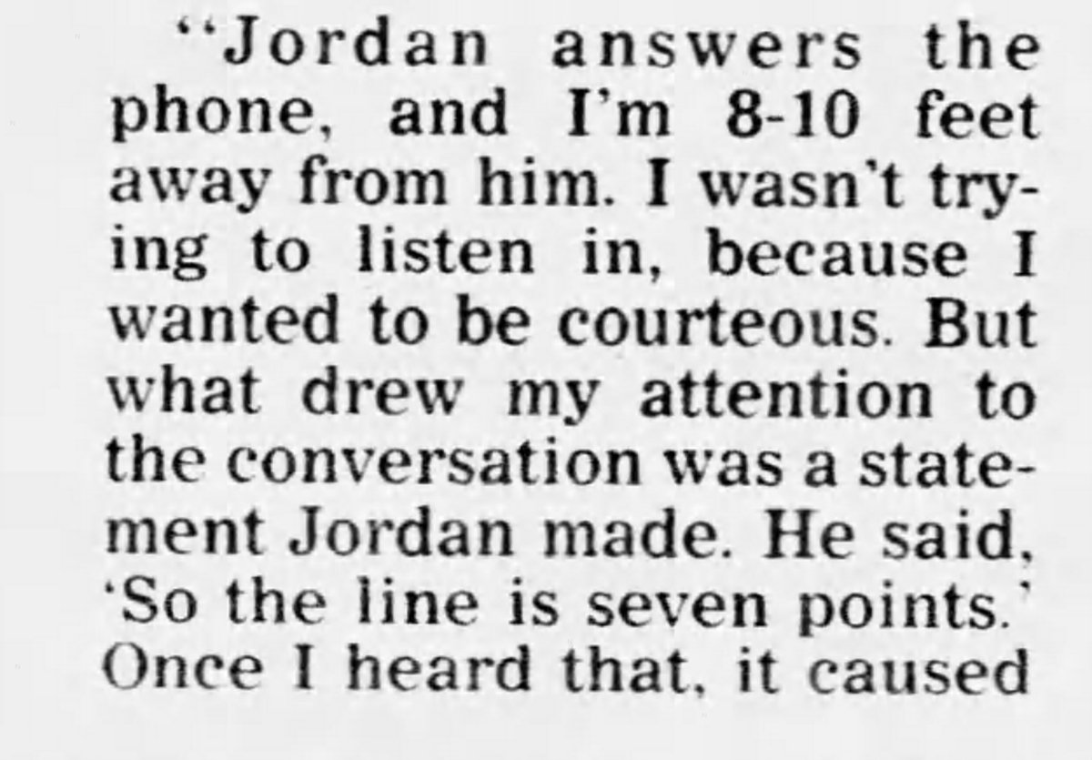 Now let's add Esquinas telling the NBA's private investigator on July 12 about hearing Jordan talking on the phone about a point spread.If David Stern was conducting an investigation into MJ against Stern's own wishes, this point spread news meant he had to continue.