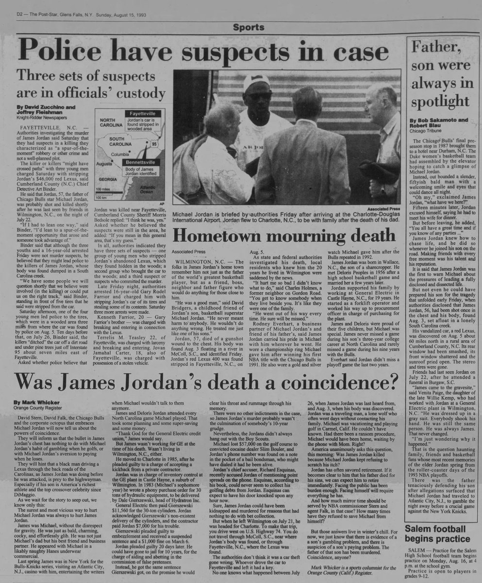James Jordan's death alone could have pushed MJ to retirement. But look at how everything spun together in 1993:May: Atlantic CityJune: EsquinasJuly: Esquinas point spreadAugust: James Jordan found murderedImmediately, reporters speculated about James's death.Gross.