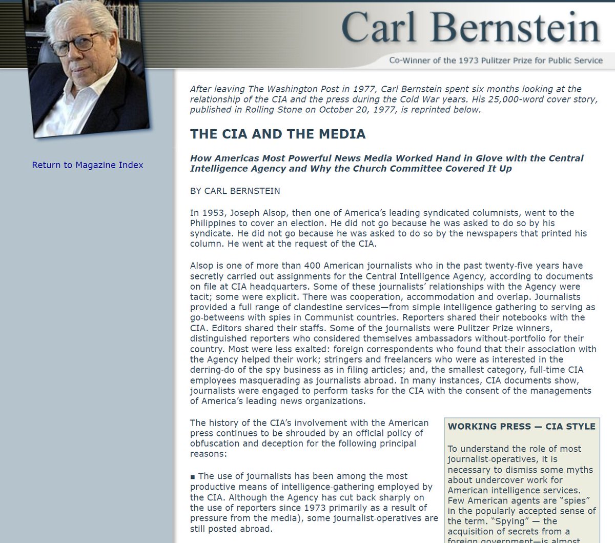 57) "Alsop is one of more than 400 American journalists who in the past twenty‑five years have secretly carried out assignments for the Central Intelligence Agency, according to documents on file at CIA headquarters." https://www.carlbernstein.com/magazine_...