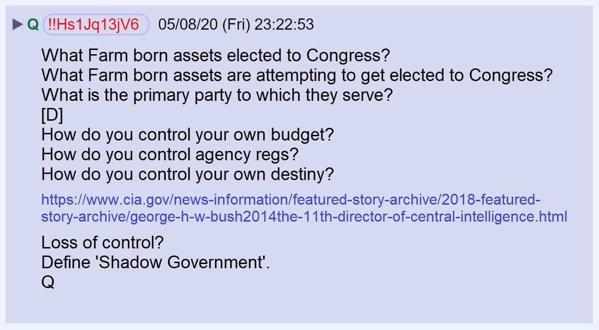 58) When Donald Trump was elected, the CIA lost control of funding and regulations. Their response was to have former agents elected to Congress.