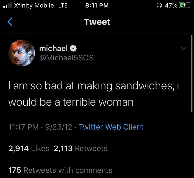 fearofbeings's tweet photo. you can’t hold michael to this standard and refuse to hold the others to them. both calum and luke have tweeted similar things. so call them all out or don’t at all. stop acting like these 17 year old ignorant boys are the same 24 year old educated men we know now. https://t.co/oiyumGfwyg