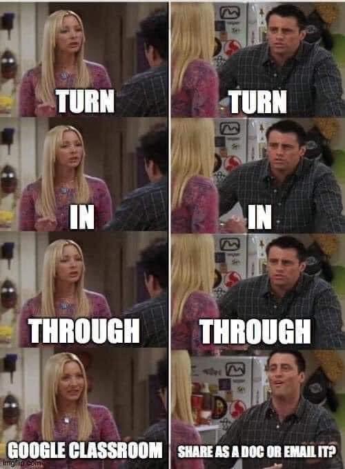MsSLNorth's tweet photo. Repeat after me (or in this case Phoebe)... because Joey is WRONG! #SuccessInAPHuGe
(It’s ok if other teachers and classes do it differently.)
As for me and my classses, we will submit through Google Classroom. Date/time stamp, prefers Google-y things, all in one single place. https://t.co/6PQLYhMSHX