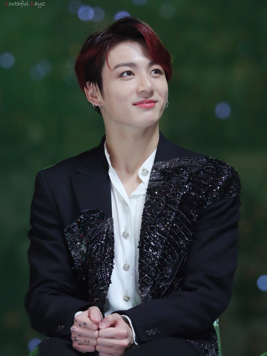 jungkook red hair sitting good boy