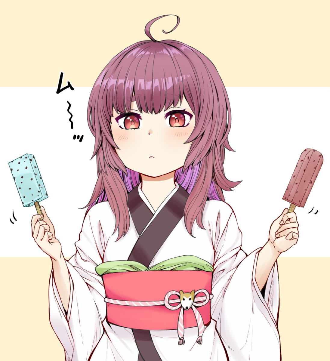 1girl food japanese clothes solo kimono white kimono ahoge  illustration images