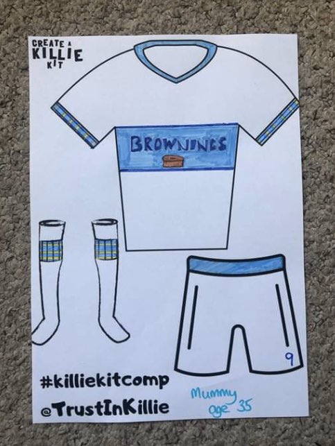 KillieTrust's tweet photo. Great designs from Charlie age 8 and his Mummy 😁👍
We love the ‘half and half’ design Charlie has used and the pie on Mum’s design is a brilliant nod to our new sponsors @BrowningsBakers! 😁⚽️🥧 #killiekitcomp https://t.co/7KV5oO6fsu
