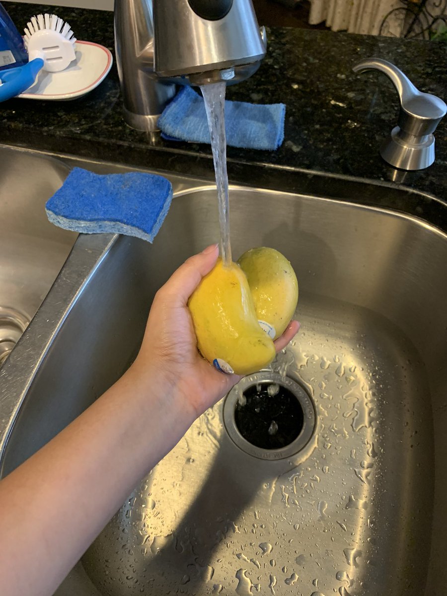 Step 1! Wash your hands and fruit and pray that your mangoes are ripe (don’t scrub with sponge)