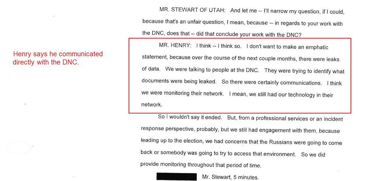 14) Except that here, Henry from Crowstrike said he had frequent communications directly with the DNC.