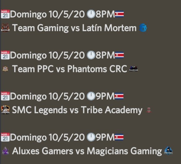 En breve se viene la última fecha.

Duele por el liderato @TNLeyendas vs <a href="/PhantomsCR_Gg/">Phantoms</a>.

En duelo directo por la clasificación <a href="/RisingStars_GG/">Rising Stars</a> enfrenta a <a href="/Legends507gg/">Legends Gaming</a>.