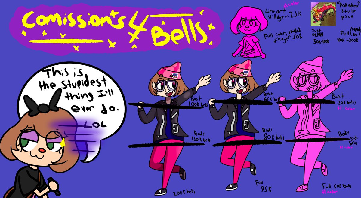 BELL COMMISSIONS ARE HERE AND THEY'RE OPENI don't have access to PayPal and I think this is the second-best thing to me and lets people with less money be able to get commissions!!! starting with 5 slots!!! I'm aiming for each commission to be done within a week of buying!!