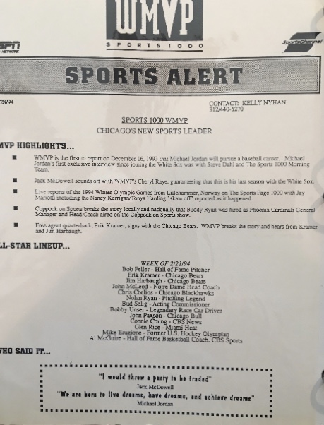 On Dec 16, 1993, the story came out in print and I reported it live on WMVP-AM during the mid-day talk show. The host, a print columnist, laughed it off, as did the afternoon one. Fortunately, TV broadcaster Tim Weigel did not, he would validate another story too.