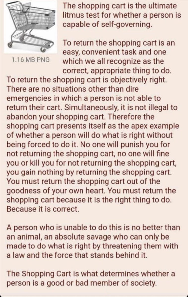 tyfgibson's tweet photo. I don’t know who wrote this ingenious little piece on shopping cart etiquette, but they understand, whether they know it or not, the essence of the new covenant. https://t.co/sBwr2QSxam