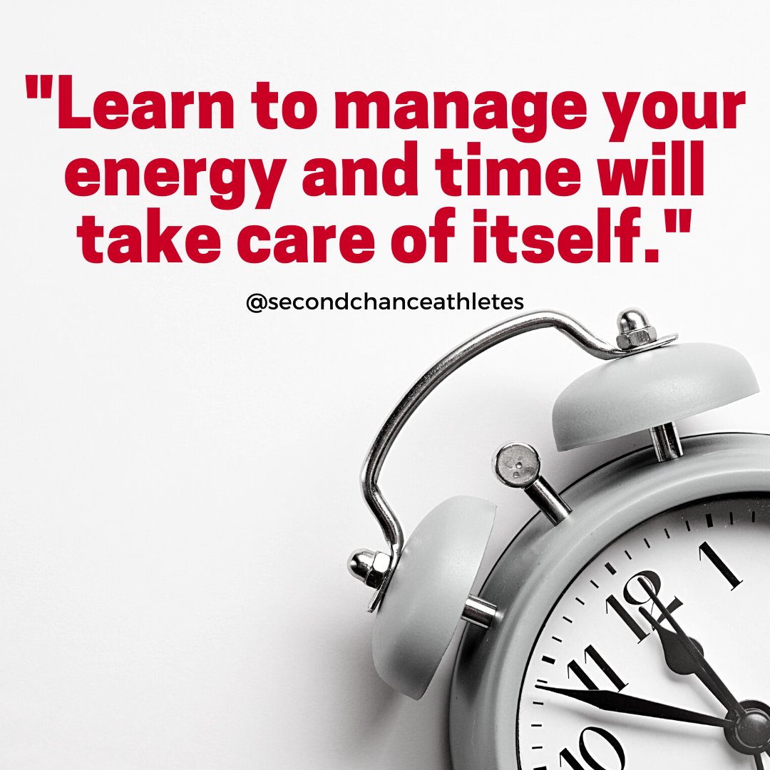 SCAthletes's tweet photo. Learning to manage your energy requires you to take inventory of your peak performing times. Training and working in your peak performance times allows you to accomplish tasks at your highest level of energy. #secondchanceathletes #SCA https://t.co/DQPByRlrl1