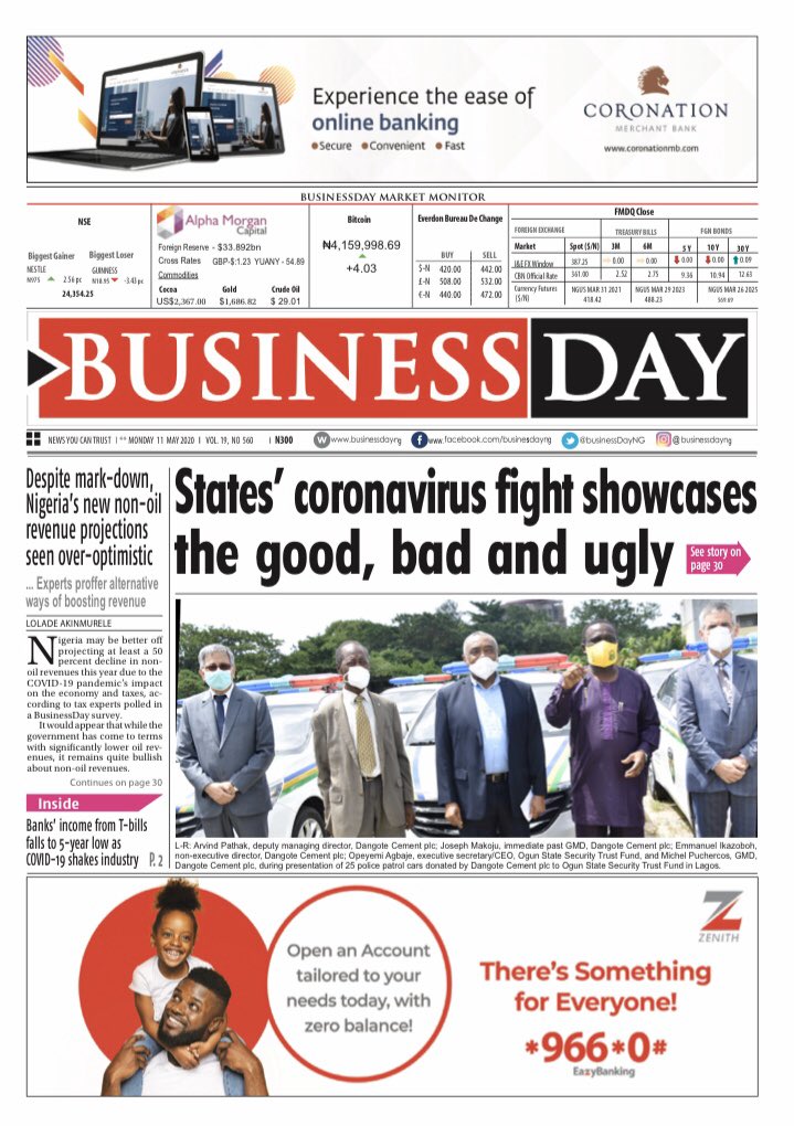 BusinessDayNg's tweet photo. FRONT PAGE: States' coronavirus fight showcases the good, bad and ugly https://t.co/crKAQBYJr1