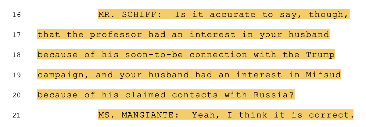 SCHIFF: Just to be clear, both of these men were colluding their balls off with Russia? MANGIANTE: It is correct!