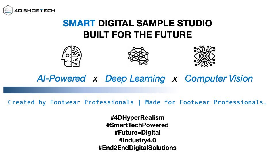 Our #smart Digital Sample Studio for seamlessly helps footwear teams design &amp; collaborate using 3D assets visualized in a 4D world
#smartsolutions #4DShoeTech #digitalsolutions #digitalproducts #footwear #3ddesign #3drender #3dmodels #AI #DeepLearning #ComputerVision #4DHyperReal