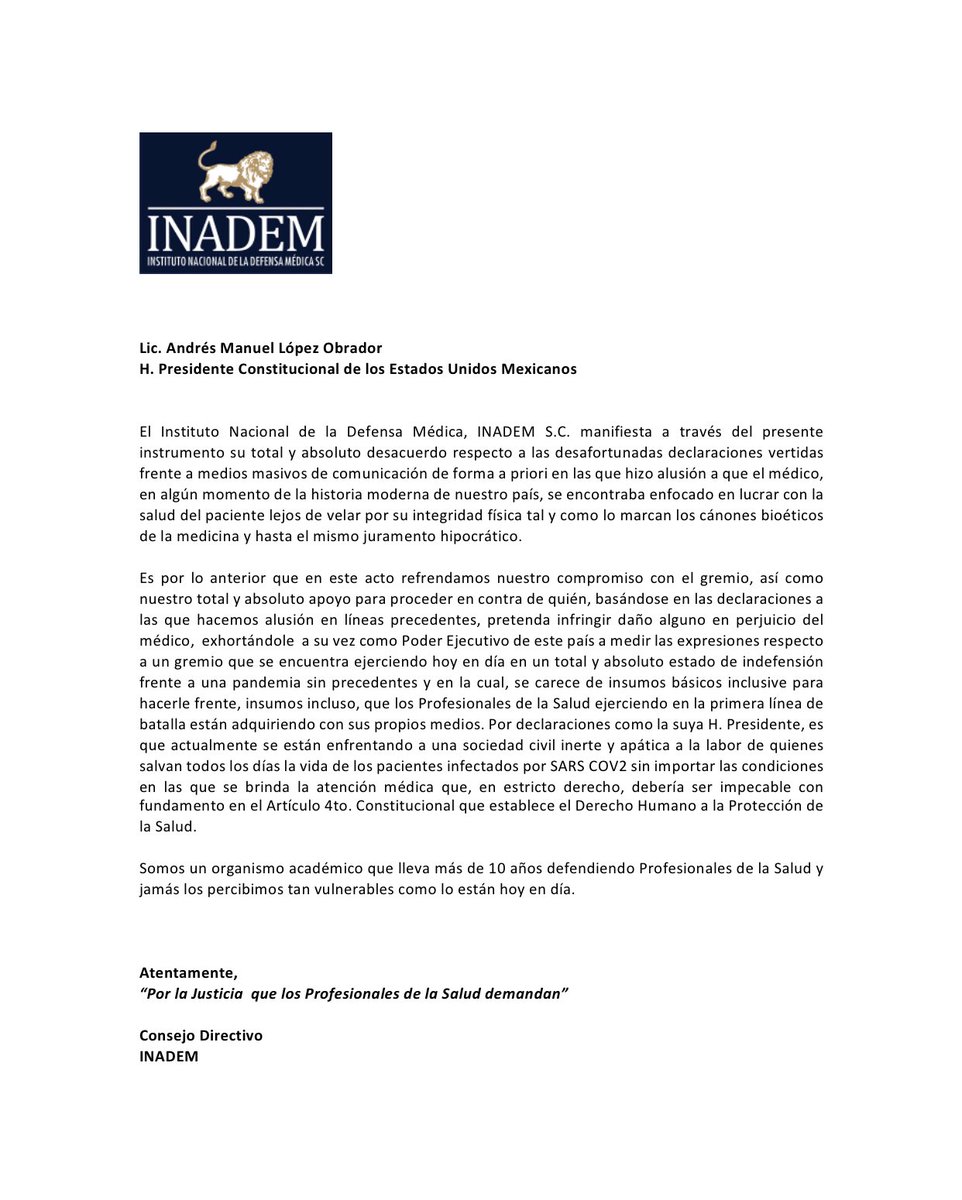 Les dejamos nuestra postura respecto a las desafortunadas declaraciones vertidas por el Señor Presidente <a href="/lopezobrador_/">Andrés Manuel</a> frente a medios masivos de comunicación. #PorLaDignificaciónDelGremioMédico