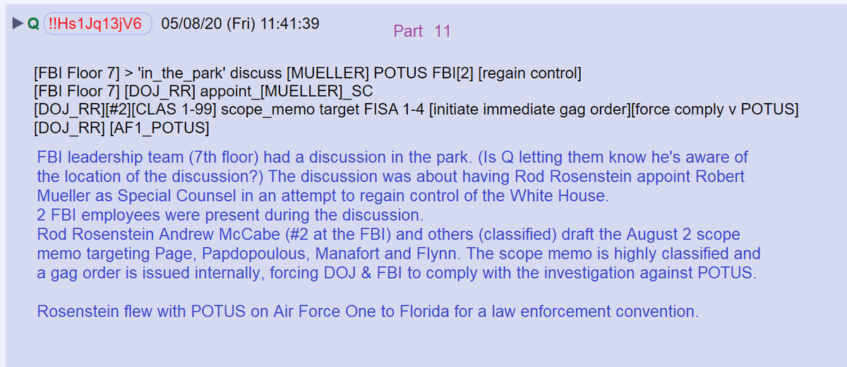 28) FBI decided to regain control of the White House by appointing a Special Counsel to investigate Donald Trump.Rosenstein's scope memo targeted 4 Trump associates. DOJ & FBI employees were forced to comply.Rosenstein's trip on AF 1 had a strategic purpose. #Obamagate