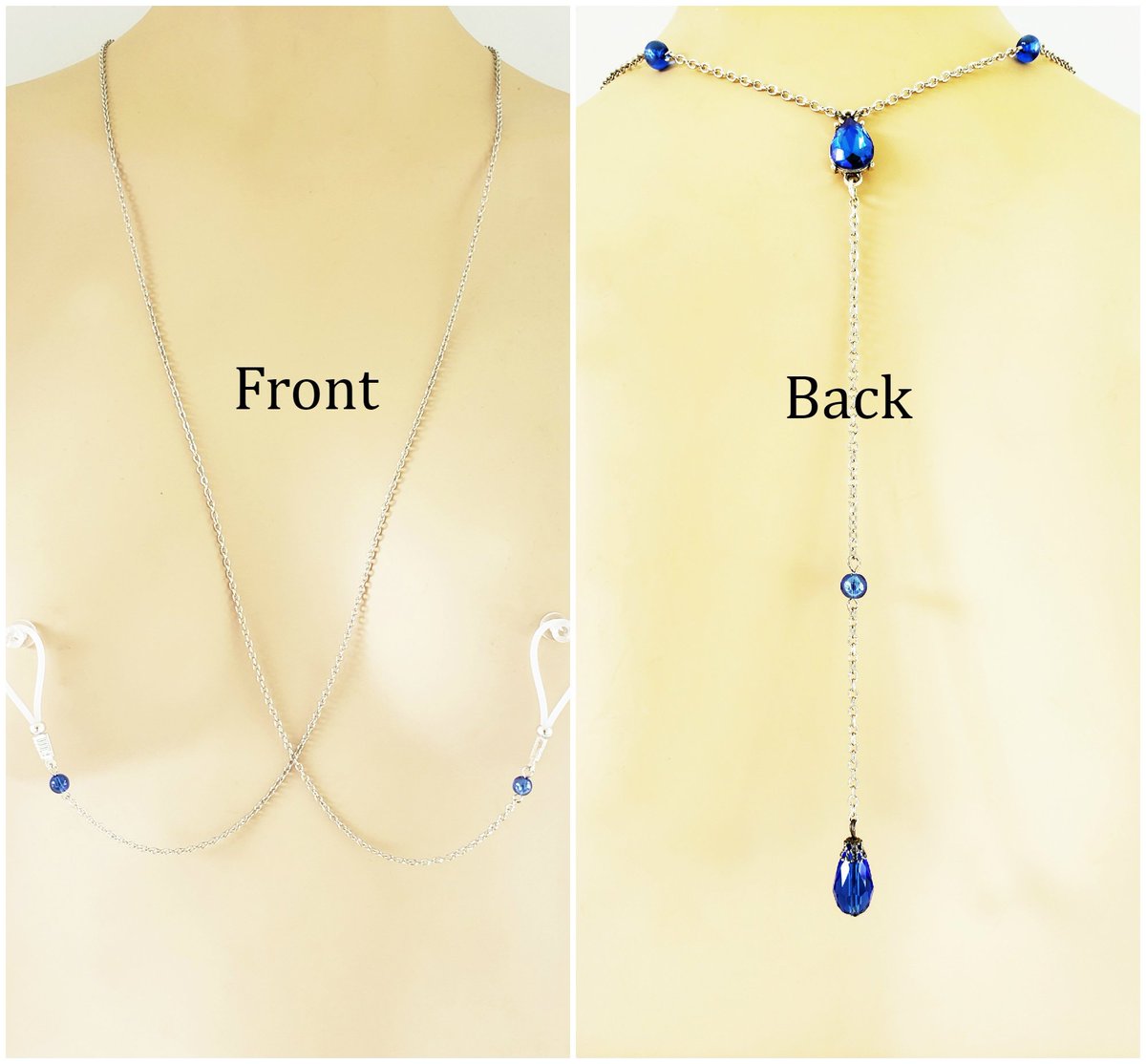 WhyBeeNormal1's tweet photo. Thanks for the kind words! ★★★★★ "Beautiful!! Well made and well balanced." Julie #etsy #backnecklace #bodychains #backdropnecklace #sexyerotic #nipplechains  https://t.co/9FlkCXTFBY https://t.co/h0eckqcU7c