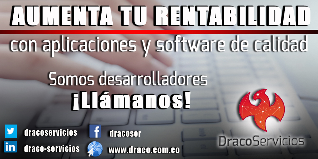¿Buscabas una aplicación o  software para  rentabilizar tu negocio?  #dracoservicios  la desarrolla para ti.  Contáctanos en bit.ly/37R53d9 o llama al (57)3208583601 - (571)3160901.

#integraciondeaplicaciones #cundinamarca #bogota #colombia #QuédateEnCasa
