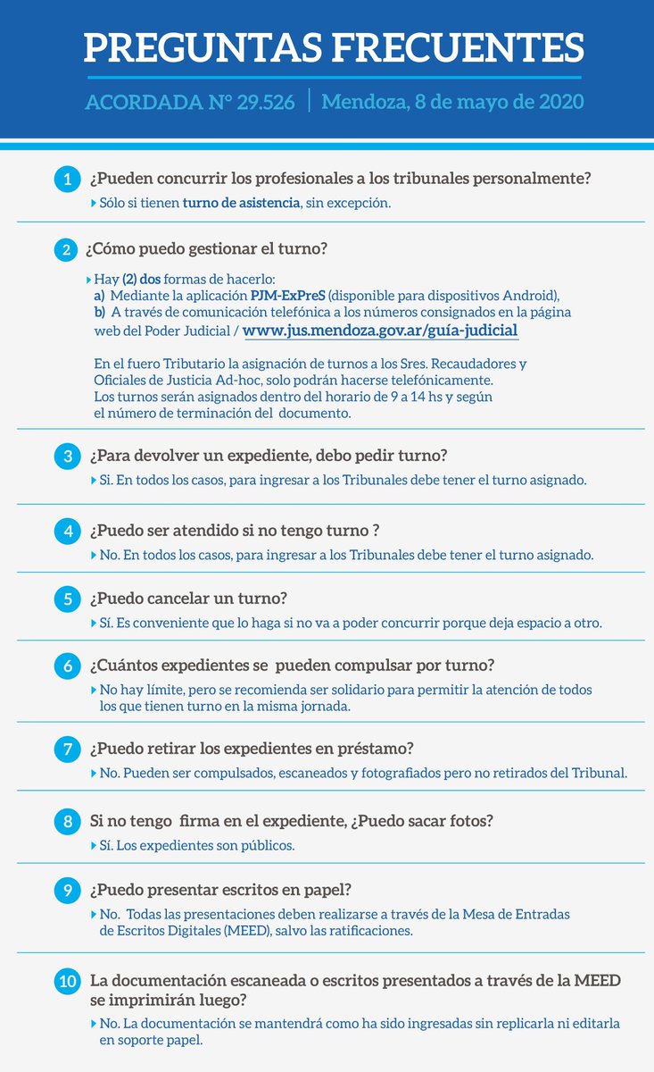 PrensaJudicial's tweet photo. Atento a que son muchas las dudas que se generan por la reapertura de Tribunales, les dejamos algunas #PreguntasFrecuentes Pueden consultarlas también en la web oficial: https://t.co/OVx5ahjEte https://t.co/8NFve5t6QV