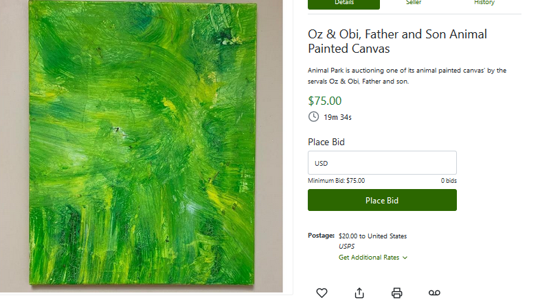 Moon2Umbriel's tweet photo. Animal Park is auctioning one of its animal painted canvas' by the servals Oz &amp; Obi, Father and son. @FurryWeekend @TheDealersDen 

UNDER 20 MINS LEFT: https://t.co/Nq7n1lQYya

100% of all money auctioned will go to Animal Park. https://t.co/NvEjOEVRAu
