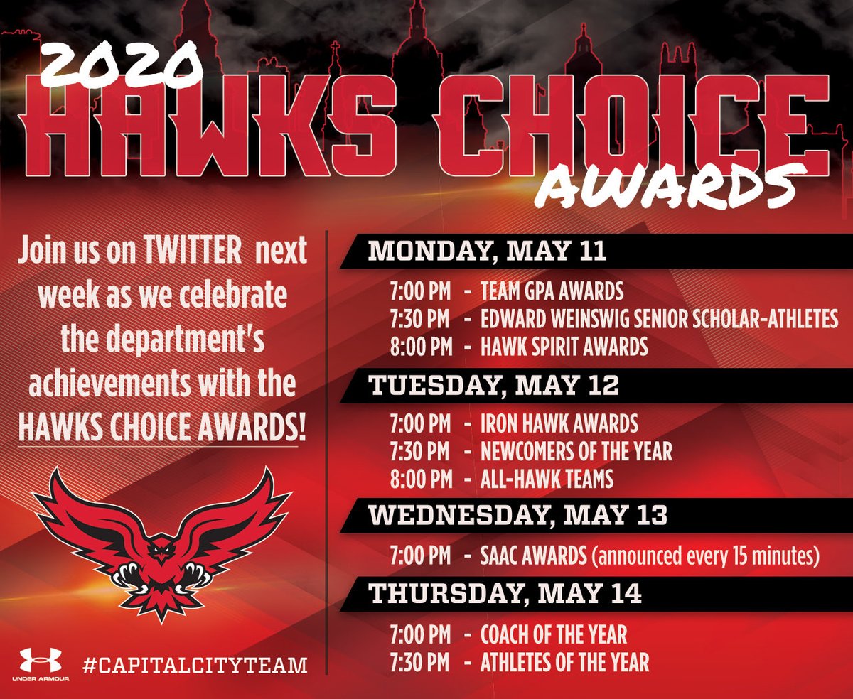 HartfordHawks's tweet photo. It’s almost here! Just ONE MORE day until the virtual Hawks Choice Awards kick off right here on Twitter! See you then! #CapitalCityTeam #HawksChoiceAwards https://t.co/HKskBYyZky