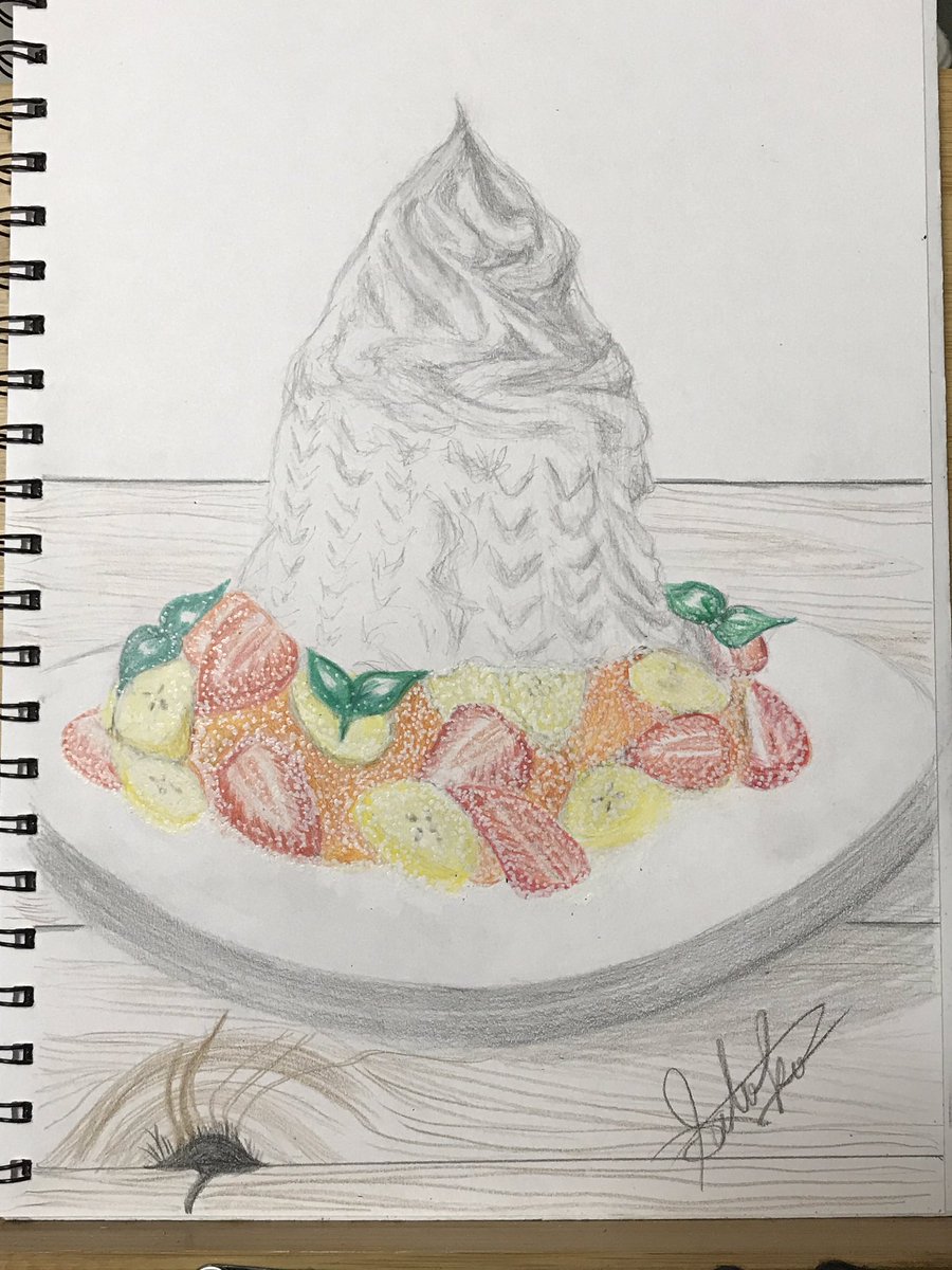 Dianne イラスト色鉛筆画 チョークアート 看板 ハワイアンパンケーキ ホイップがたーっぷり テーブルもハワイアンチックに白木にしました パンケーキ ハワイアン フルーツ ホイップクリーム クリーム ハワイ スイーツ コナズカフェ カフェ