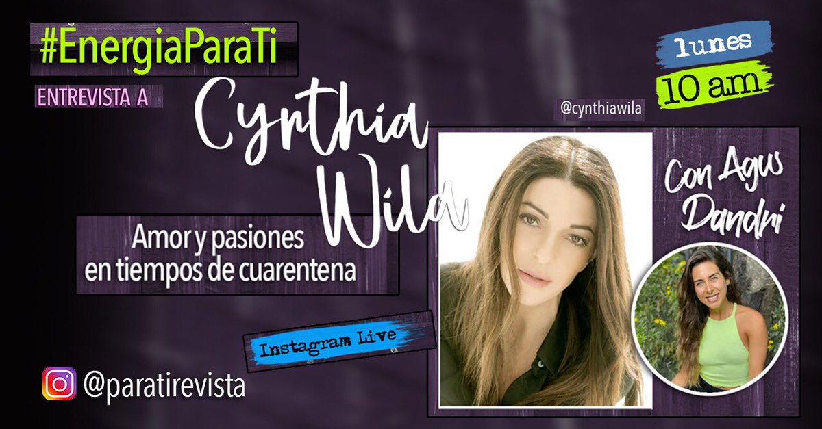 Agendate mañana, un nuevo vivo de Instagram de #EnergíaParaTi a las 10 de la mañana. <a href="/agusdandri/">Agustina D'Andraia</a> entrevista a <a href="/cynthiawila/">Cynthia Wila</a> para hablar del amor en tiempos de #cuarentena
.
.
.
.
#instagram #parati #mequedoencasa