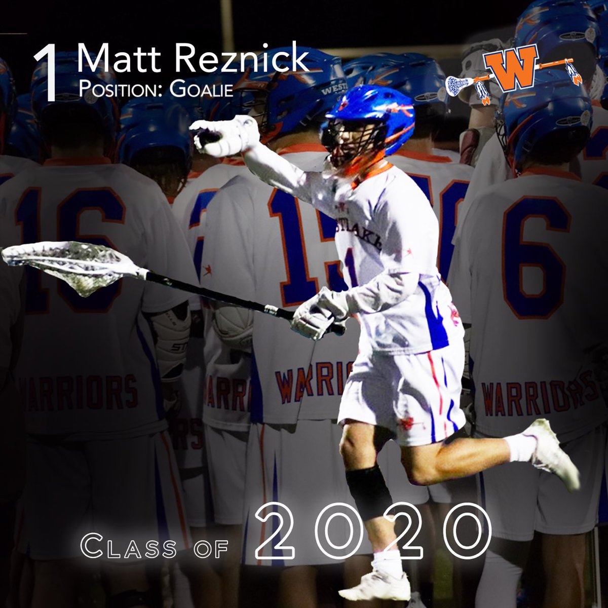 Westlake_Lax's tweet photo. We interrupt the celebration of Mother’s everywhere to spotlight our last Senior, Goalie and Captain, Matt Resnick @mattreznick. A leader on the field and off, he also coached the @WestlakeWaves Goalies. https://t.co/W85673xNyx